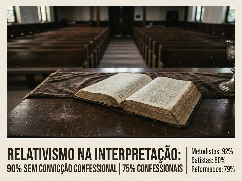 Análise dos dados da Lifeway Research sobre o relativismo doutrinário, a dificuldade de interpretação bíblica e o impacto do porte das igrejas na ortodoxia.